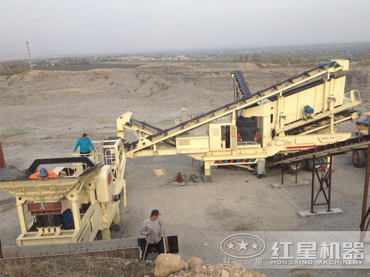時產(chǎn)200方全自動碎石機生產(chǎn)現(xiàn)場，出料均勻，粒形好看