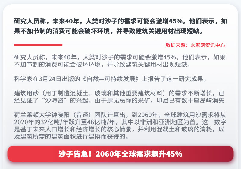 沙子告急！2060年全球需求飆升45%